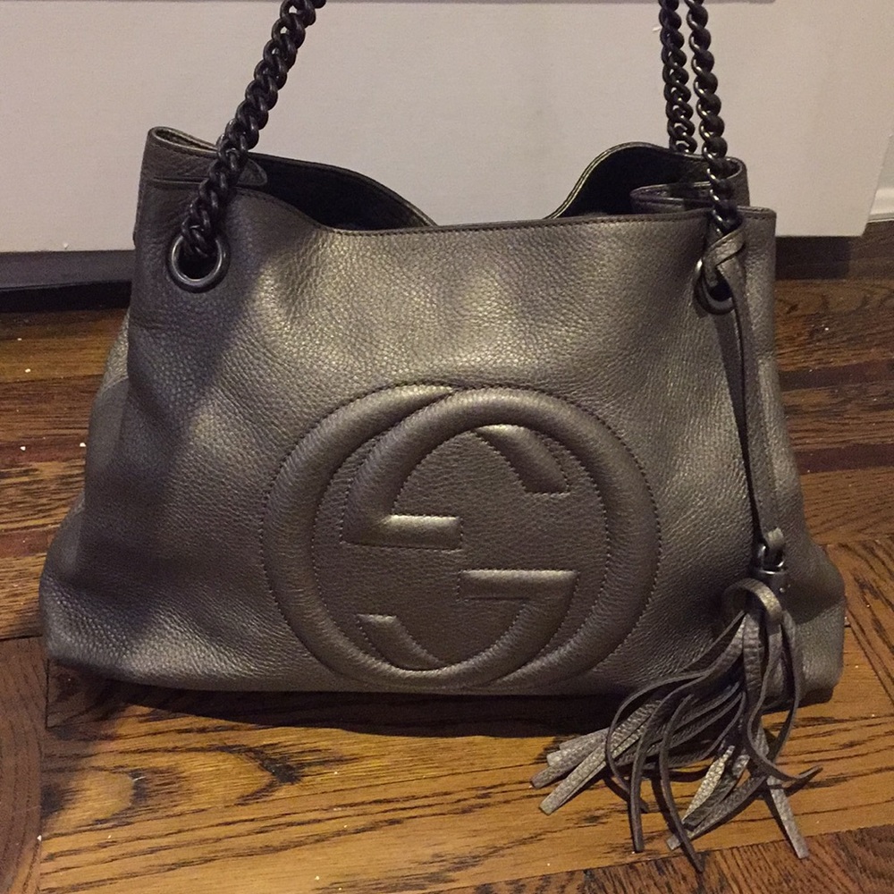 Gucci soho gg leather bag gunmetal w tassel